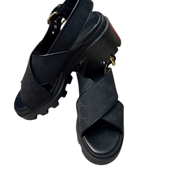 Gucci Women's Lug Sole Platform Slingback Sandals GG Canvas - 38.5 (8.5) - Picture 4 of 5